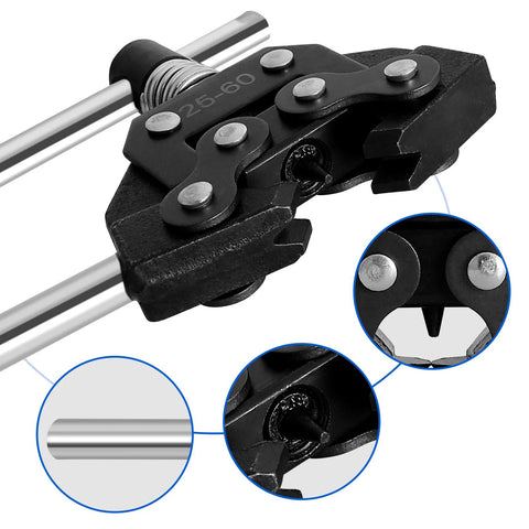 Front view of Belleone chain breaker tool for roller chains (#25-60) with push pin, metal construction