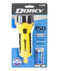 Packaging of 150 Lumen Floating Water Resistant LED Flashlight With Carabiner Clip Yellow Built No BS Outdoors