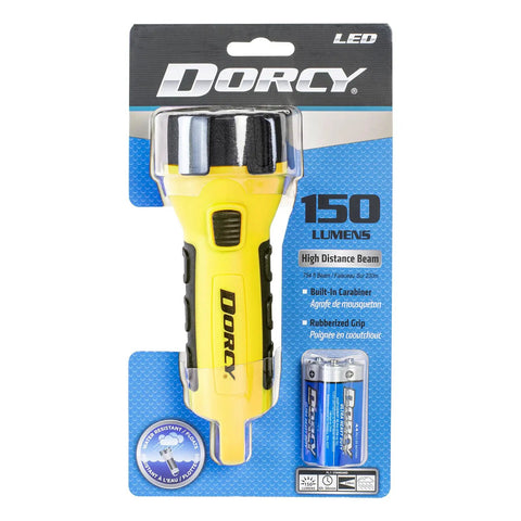 Packaging of 150 Lumen Floating Water Resistant LED Flashlight With Carabiner Clip Yellow Built No BS Outdoors