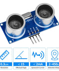 Close-up of Eight Pack Ultrasonic Sensor Module Kit With Four Mounting Brackets And Two 20cm Dupont Wires for Arduino R3