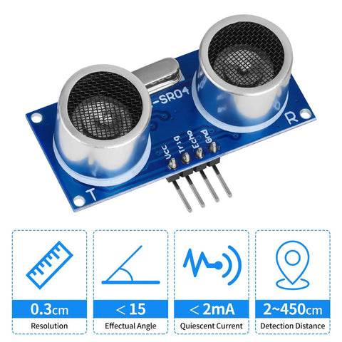 Close-up of Eight Pack Ultrasonic Sensor Module Kit With Four Mounting Brackets And Two 20cm Dupont Wires for Arduino R3