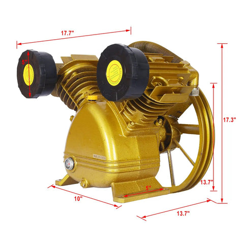 Heavy Duty 5.5HP V-Type Air Compressor Pump Head, Dual Cylinder 2 Piston Design, Premium Cast Iron Construction, Delivers Massive 21CFM At 115 PSI For Professional Workshops And High Demand Pneumatic Tools