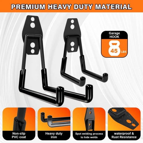 Heavy Duty Garage Hooks Storage Kit With Anti Slip Steel Wall Mount Hangers for Ladders Bikes Garden Tools and Hose 20 Pack