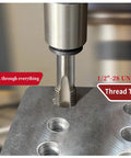 Close-up of 1/2-28 UNEF threading tap in metal, part of the One Half Inch Twenty Eight UNEF Tap And Die Set HSS Right Hand.