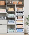Five Pack Stackable Closet Storage Baskets Set Waterproof Foldable Organizer White for Shoes Clothes Hats Storage