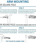 Arm mounting instructions for High Efficiency 500W LED Parking Lot Light Replacement With Dusk To Dawn Photocell Adjustable Shoebox LED Street And Area Light 19500 Lumen 5000K IP65 Outdoor Commercial Lighting For Parking Lots And Yards.