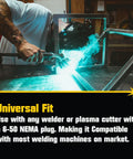 Rugged Welder Extension Cord 50 Amp 250V SOOW Rated NEMA 6-50 Heavy Duty Welding Cable 6 Gauge 25 Ft Flexible Copper Terminals For Industrial Welders In Tough Shop Environments in use during metal welding