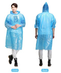 Disposable Emergency Rain Ponchos For Adults And Kids, Family Pack Of 12 In 4 Colors, front and back of blue poncho