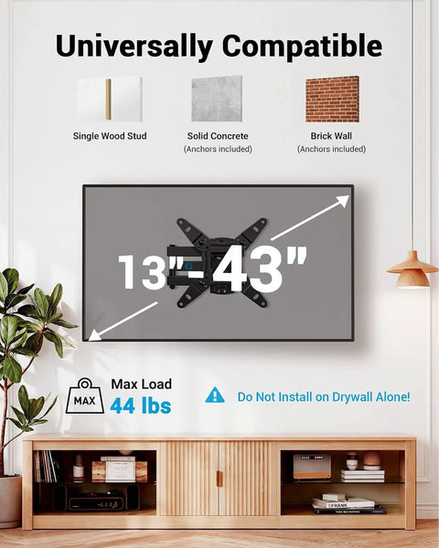 Next Level Full Motion TV Wall Bracket Slick Swivel Tilt Extend Arm For 13 To 43 Inch Echo Show displayed on a stylish wall.