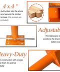 Adjustable Screw Jacks Set For Leveling And Support, orange steel jacks with 4x4 lumber dimensions and telescopic adjustment feature