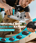 Person using Cordless Biscuit Joiner Compatible With Makita 18V Batteries Plate Joiner Kit outdoors