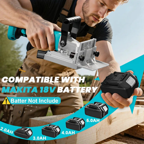 Person using Cordless Biscuit Joiner Compatible With Makita 18V Batteries Plate Joiner Kit outdoors