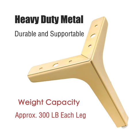 7 Inch Heavy Duty Gold Metal Furniture Legs Set of 8, Triangle Style Sofa Couch Chair Table Cabinet Feet, weight capacity 300 lb