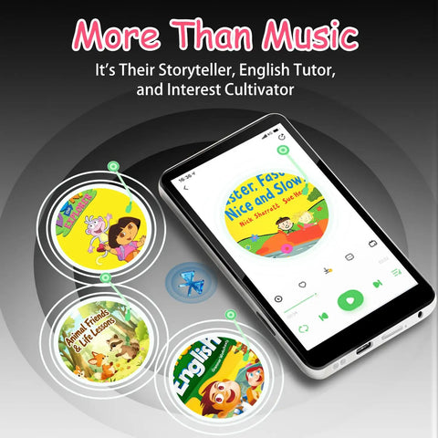 Kids MP3 Player With Bluetooth And WiFi Android 9.0 144GB Four Inch Touch Screen showing educational apps