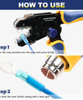 Heat shrink ring terminals, 1/4 in marine-grade, tinned red copper, yellow insulated connectors; crimp tool and heat gun