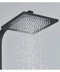 RIBEUJIZS Digital Shower System, Black Thermostatic Shower Faucets Digital Display Screen Rainfall Head pouring water.