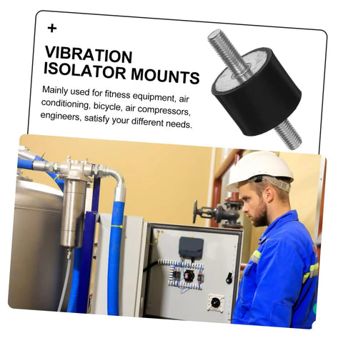 Heavy Duty Rubber Vibration Reduction Mounts For Equipment, Shock Absorber Isolators For Fitness Gear, HVAC Units, Bicycles And Air Compressors, Built Tough To Damp Vibration And Prevent Deformation, black rubber with threaded bolt