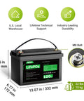 12V 100Ah LiFePO4 Battery With Built In BMS For RV Off Grid Solar Trolling Motors And Marine Use 1280Wh Deep Cycle Power With dimensions