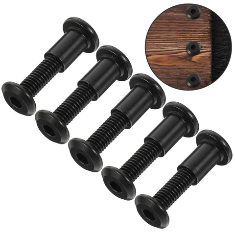 Badass Black Stainless Steel Binding Screws M6x25 Countersunk Barrel Nuts for Tough Leathercraft and Scrapbooking 5 Pack, black screws and detail