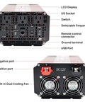 2000 Watt Pure Sine Wave Power Inverter 4000 Watt Peak Converter rear view with ports and cooling fans for 12V DC to 120V AC.