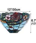 Rose Flower Tiffany Style Stained Glass Wall Sconce Lamp 12 Inch Wide Handmade Home Decor With Warm Glow, E12 Socket, shown in size