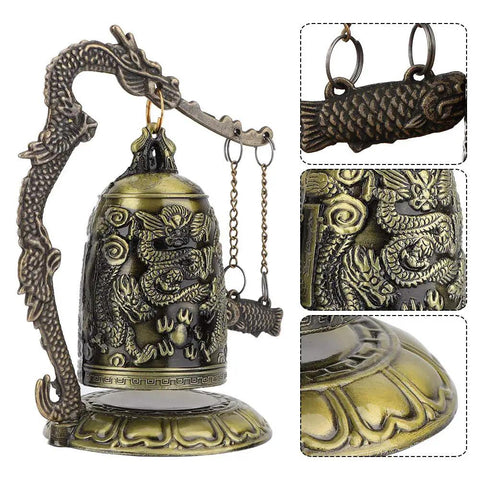 Vintage Bronze Dragon Lock Bell, Top Shelf Handcrafted Desktop Ornament With A Smooth Electroplate Finish, detailed dragon design