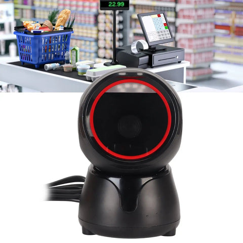 Desktop Barcode Scanner With Global Shutter And Big Window LED Indicator on counter in retail environment