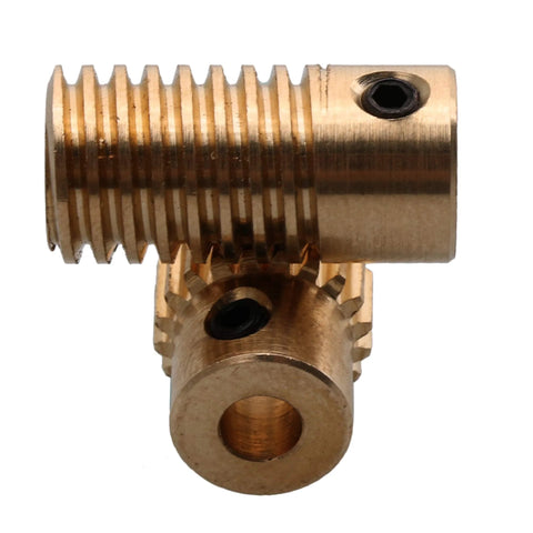 Brass BISS gear reducer with 20-tooth worm gear wheel and 4mm bore shaft, L-shaped gear pair