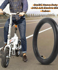 Heavy Duty 14x2.125 Inner Tube With Angled Valve Stem For Electric Scooters And E Bikes displayed with e-bike rider