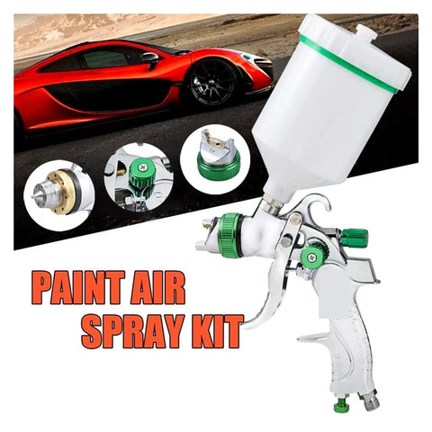 Heavy Duty Handheld Airbrush Kit Knockout Finish HVLP Spray Gun with 600ML gravity cup and adjustable nozzles for auto detailing.