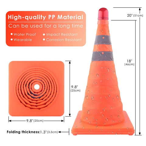 Top Shelf 18-Inch Collapsible Traffic Cones, 4 Pack With Bright Led Beacons And High Viz Strips, Easy Snap Fold Design For Road Jobs Or Parking Lots, Includes A Roomy Carry Tote