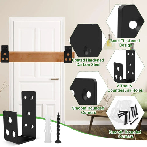 Heavy Duty 2x4 Door Barricade Brackets U Bracket For Home Garage Barn Shed Gate Security with Rust Resistant Black Coating shown