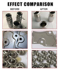 Before and after images showing cleaning results of metal auto parts with Heavy Duty Steel Parts Washer With Rapid Fluid Recycler.