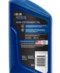 Back view of Non Detergent SAE 30 Conventional Motor Oil 1 Quart With Beefed Up Anti Wear Protection and features label.