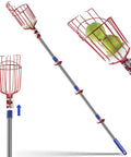 Long Reach Fruit Picker Pole With Basket, 13 Ft Telescoping Tree Picker Tool with pears, lightweight stainless and foam basket.