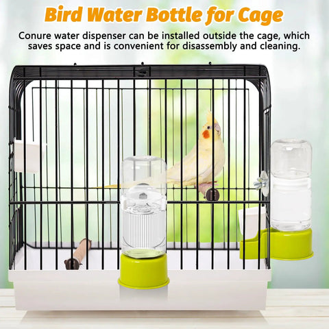 Awesome 2 Pack Automatic Bird Water Dispenser With No Mess Design For Parrot And Budgie Cages showing 140ml tank in cage.