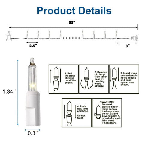Clear Warm White Outdoor Christmas String Lights On White Wire 150 Count Incandescent Mini Lights 120V UL Certified