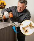 Man using drill with Nine Size M4 Wood Screws Set For Woodworking And Furniture Repairs 325 Piece Zinc Plated Self Tapping Phillips Flat Head Screws Kit