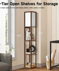 Floor Lamp With Shelves And LED USB Type C Ports Built In AC Outlet Three Color Temperatures Storage Display Walnut Wood Column Tall Standing Lamp For Living Room Bedroom Or Office
