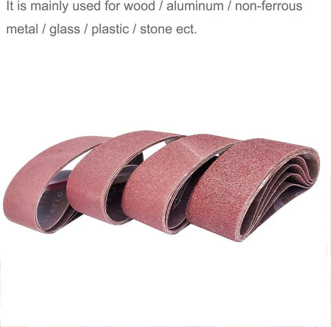 20 Piece 3x21 Inch Aluminum Oxide Sanding Belts Set With 5 Belts Each In 40 80 120 240 Grits, Open Coat Pro Grade Anti Static Washable Design