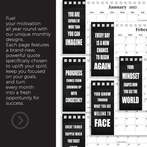 Coil Bound Small Desk Calendar 2026 2028 Black 24 Months July 2026 to June 2028 Inspirational Quotes Monthly Planner