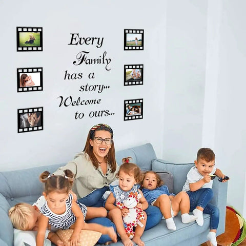 Family Wall Decals Set For Living Room With Six 4x6 Inch Picture Frames, Inspirational Quotes on wall above couch with children