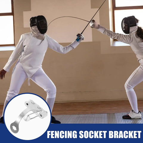 Lightweight Epee Socket Replacement for Fencing Practice Gear during a club fencing session, with metal bracket detail.