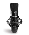 Nova Black condenser microphone with shock mount from USB-C Audio Interface Kit With 2 In 2 Out, for recording at 24-bit/192kHz.
