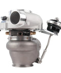 Side view of Dual V Band Turbocharger With 0.49 A R IWG T4 Adapter And 550 HP Rating With 9 Blade G Aero Billet Compressor Wheel