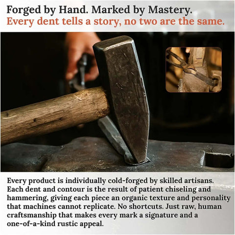 Artisan using hammer to craft Two Pack Black Ring Pulls Heavy Duty Decorative Iron Ring Handles for chests, trunks, barn doors, cabinets.