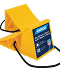 Camco RV wheel chock with rope, yellow hard plastic, 2-pack for tires up to 26 inches