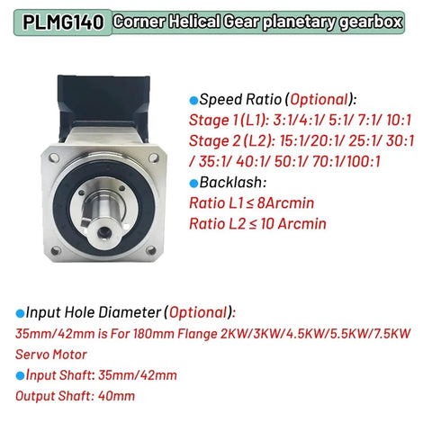 90 Degree Helical Planetary Reducer Gearbox For 1KW To 7.5KW Servo And Stepper Motors Nema42 Nema52 Black Beefy Torque Reduction With 35 To 1 Speed Ratio For CNC Robotic DIY Projects, front view