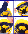 Four-step installation of Six Pack Cotton Hard Hat Sweatbands With Snap On Liner Reusable Sweatbands For Helmets