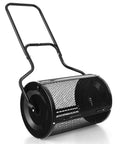 24 Inch Lawn Compost Spreader and Lawn Roller with lightweight metal mesh and double side latches for topsoil and peat moss coverage.